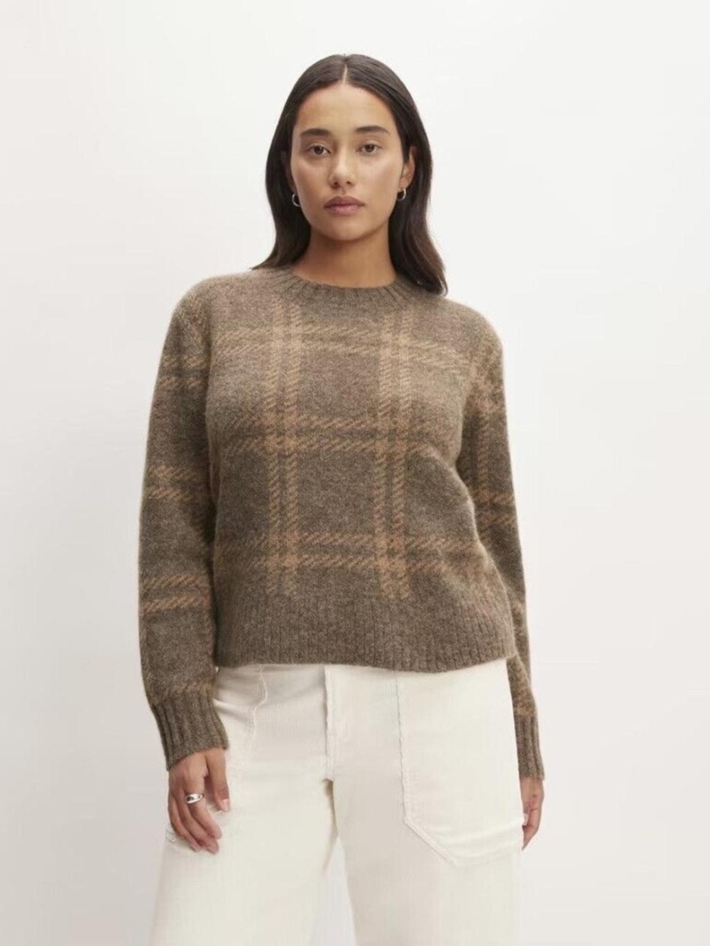 Everlane Brown Plaid Crewneck Sweater